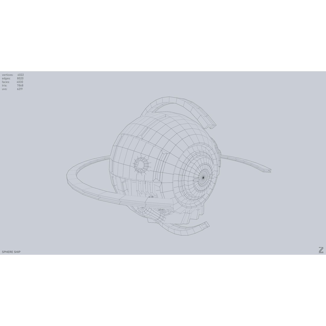 Sphere Ship 3D Model – Low Poly Sci-Fi Space Asset, FBX/OBJ - View 15