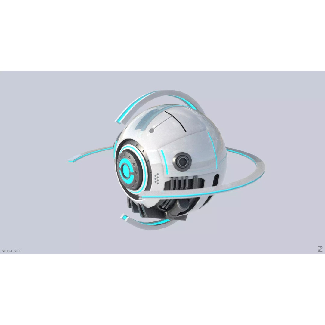 Sphere Ship 3D Model – Low Poly Sci-Fi Space Asset, FBX/OBJ - View 2