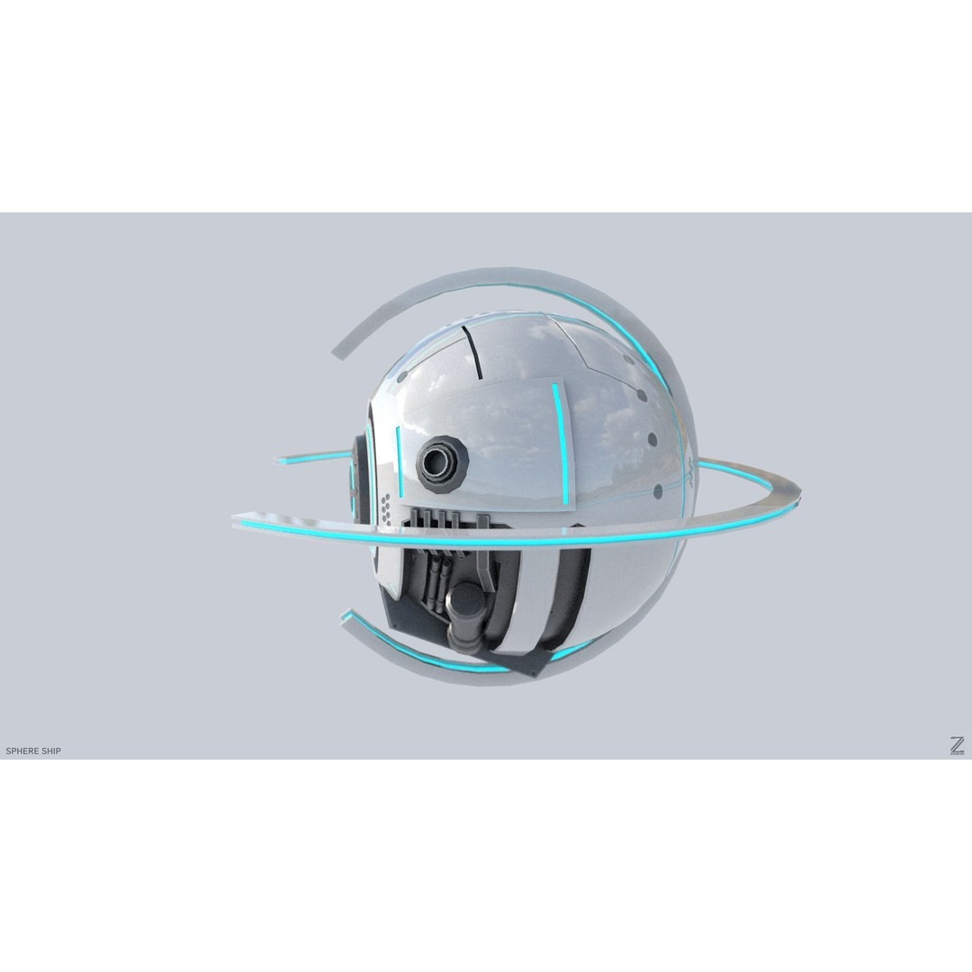 Sphere Ship 3D Model – Low Poly Sci-Fi Space Asset, FBX/OBJ - View 3