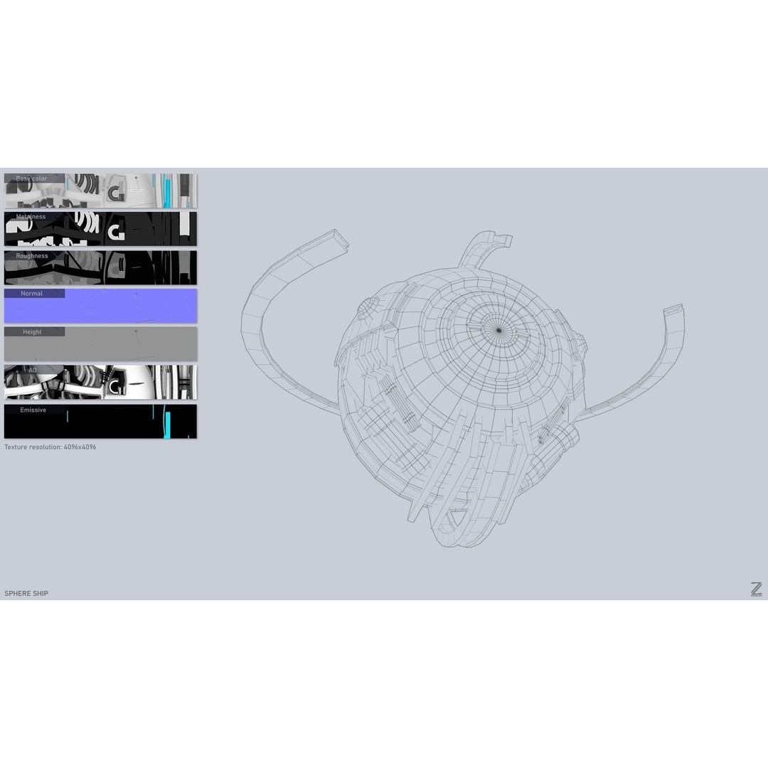 Sphere Ship 3D Model – Low Poly Sci-Fi Space Asset, FBX/OBJ - View 4