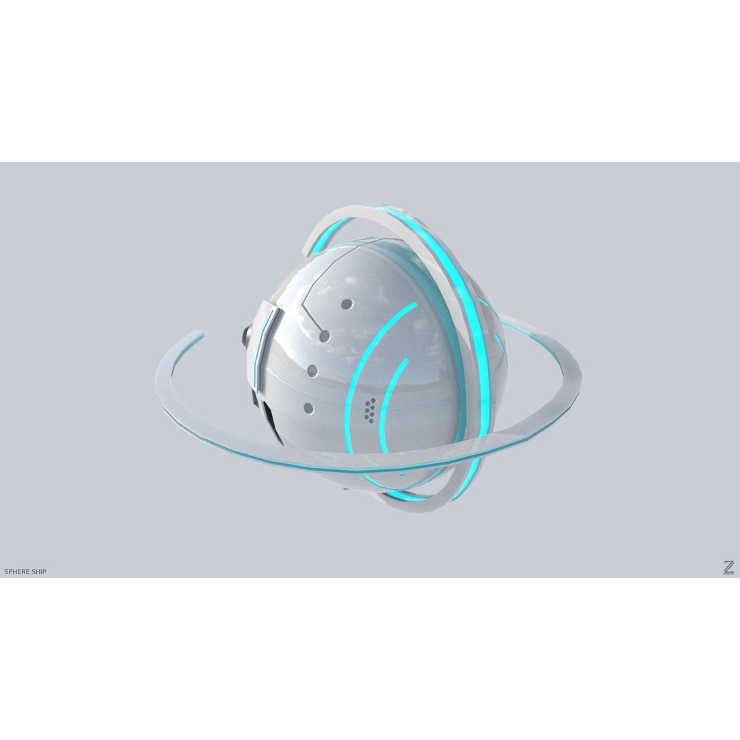 Sphere Ship 3D Model – Low Poly Sci-Fi Space Asset, FBX/OBJ - View 5