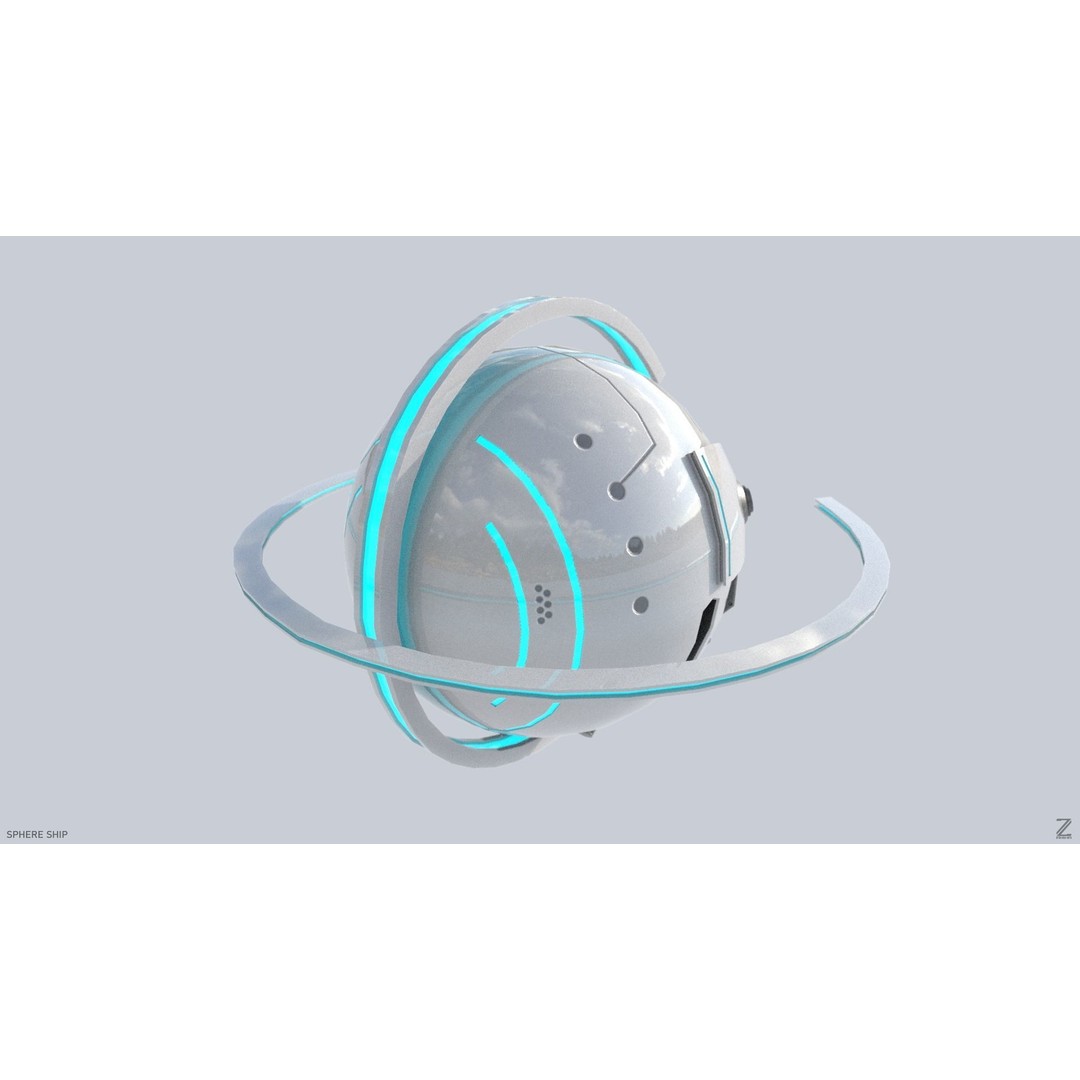 Sphere Ship 3D Model – Low Poly Sci-Fi Space Asset, FBX/OBJ - View 6