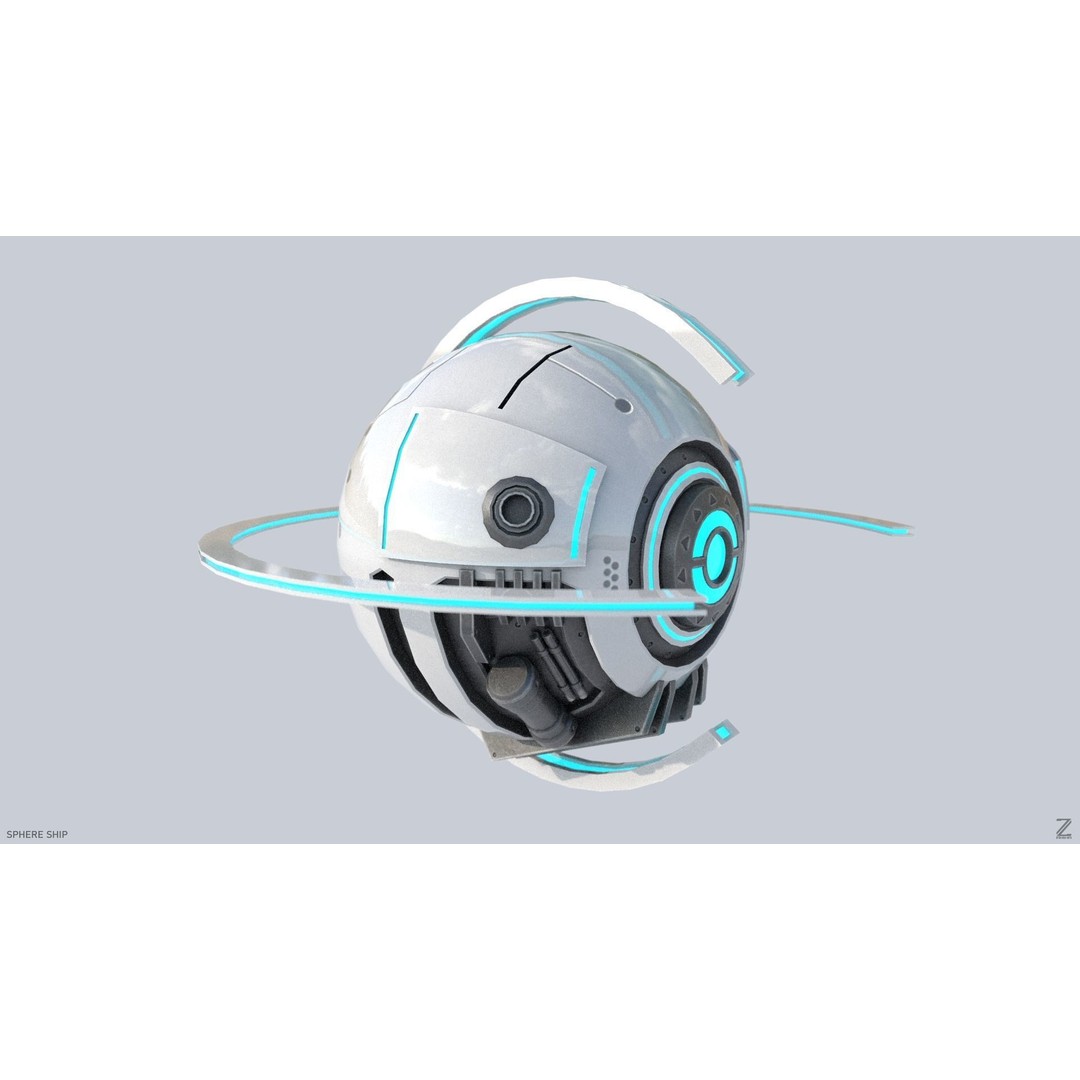 Sphere Ship 3D Model – Low Poly Sci-Fi Space Asset, FBX/OBJ - View 7