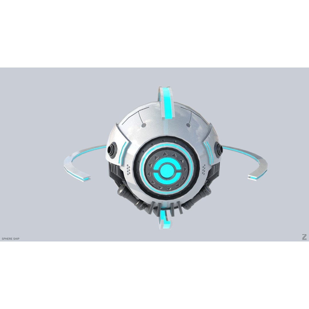 Sphere Ship 3D Model – Low Poly Sci-Fi Space Asset, FBX/OBJ - View 8
