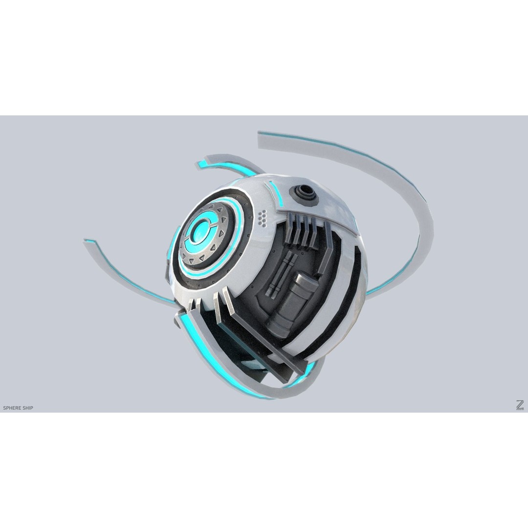 Sphere Ship 3D Model – Low Poly Sci-Fi Space Asset, FBX/OBJ - View 9