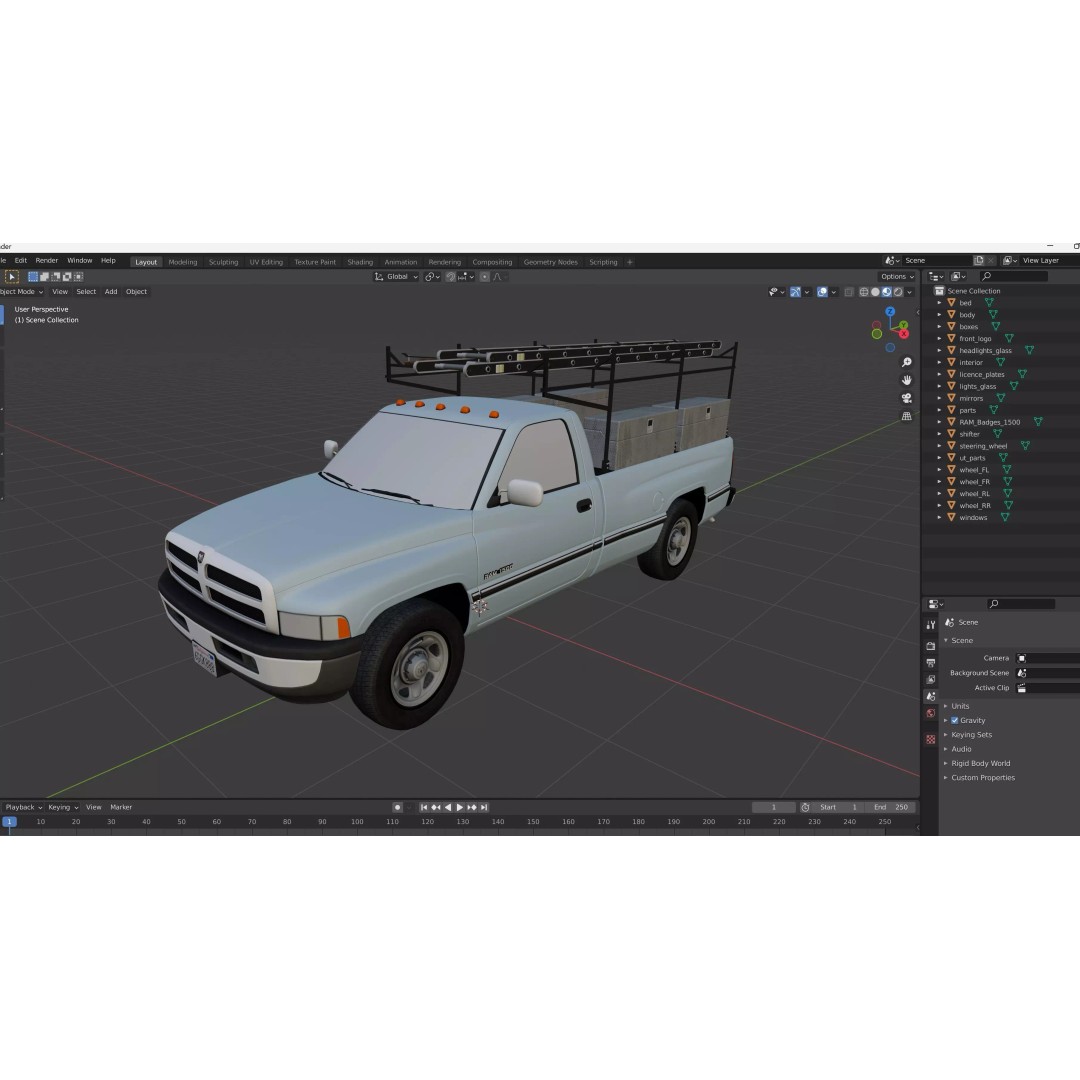 Dodge Ram 1995 3D Model – Low Poly Vehicle Asset, FBX, PBR Textures