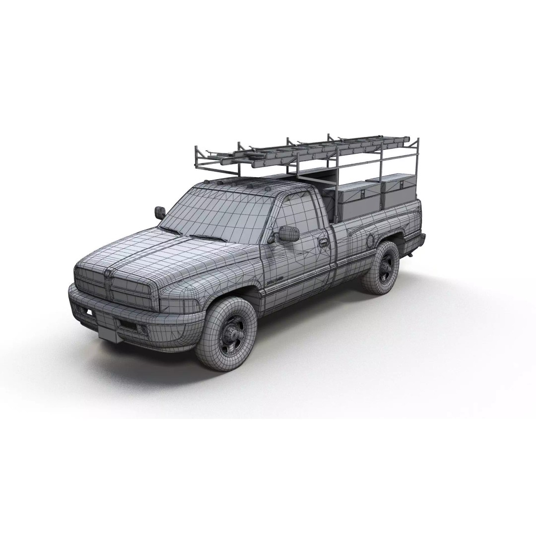 Dodge Ram 1995 3D Model – Low Poly Vehicle Asset, FBX, PBR Textures - View 11