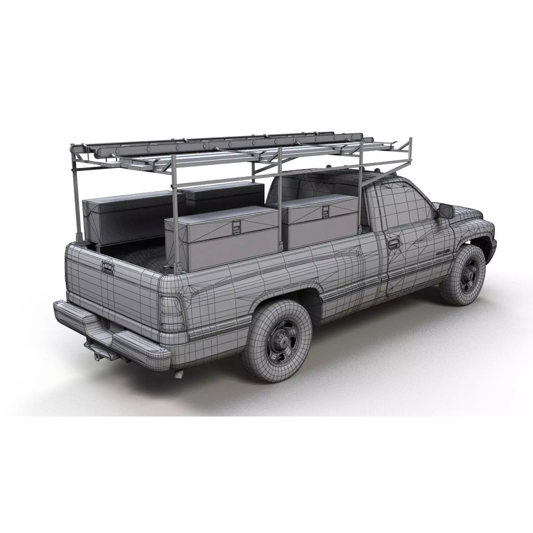 Dodge Ram 1995 3D Model – Low Poly Vehicle Asset, FBX, PBR Textures - View 12