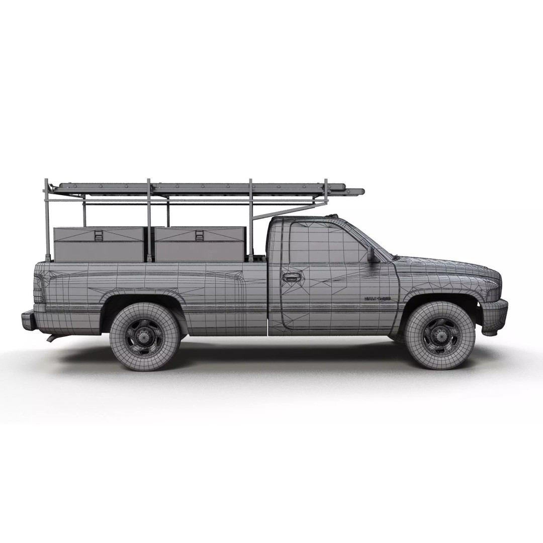 Dodge Ram 1995 3D Model – Low Poly Vehicle Asset, FBX, PBR Textures - View 13