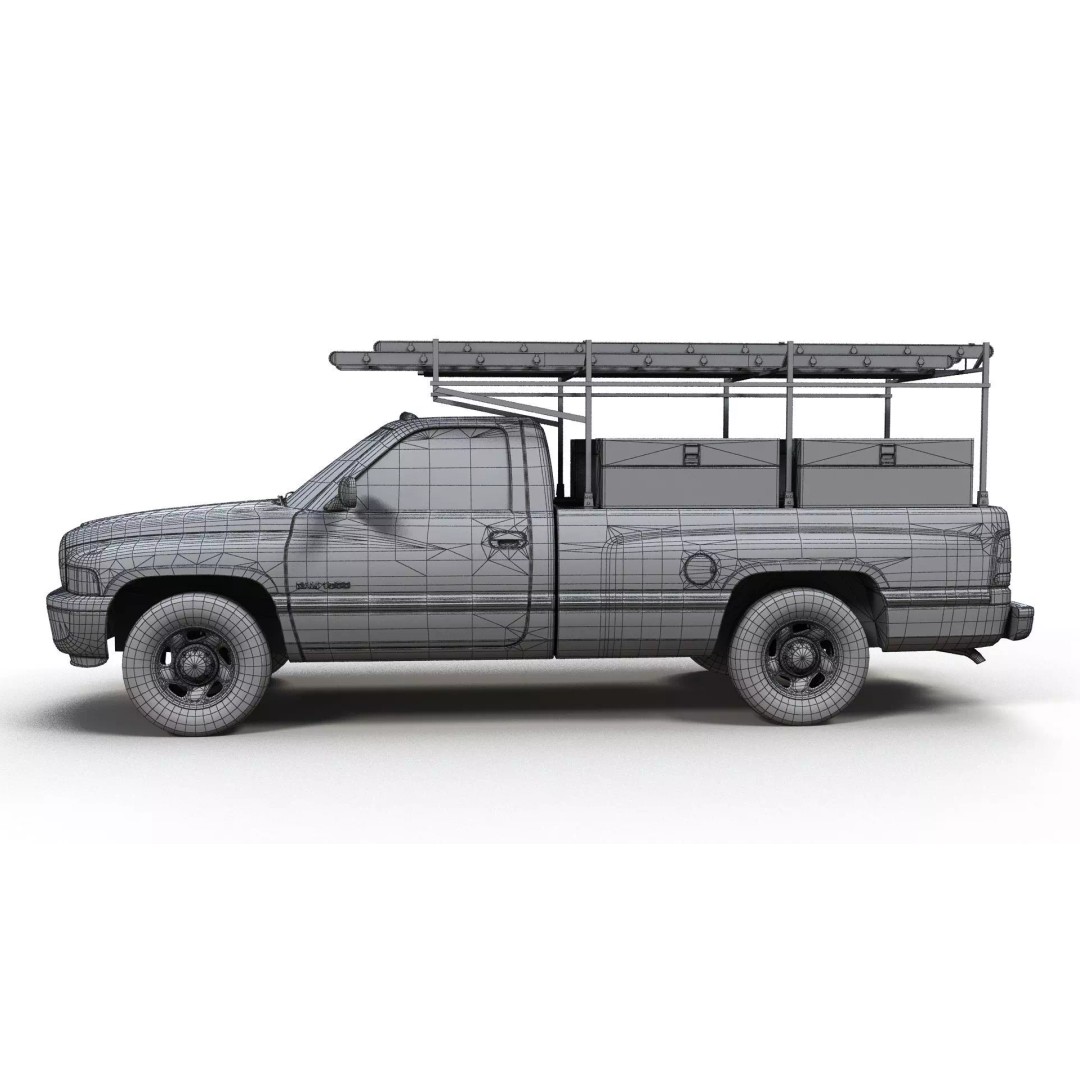 Dodge Ram 1995 3D Model – Low Poly Vehicle Asset, FBX, PBR Textures - View 15