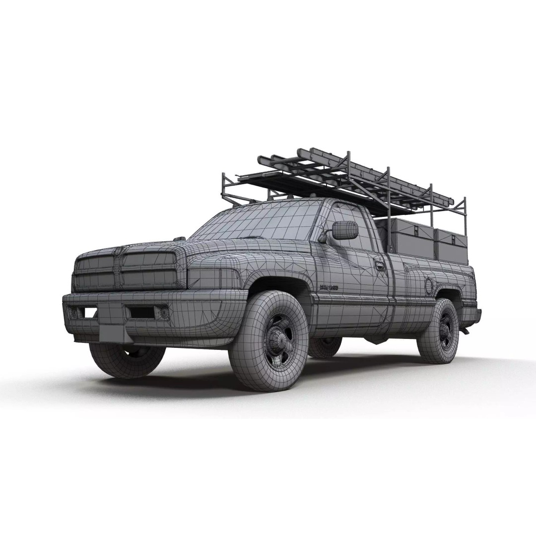 Dodge Ram 1995 3D Model – Low Poly Vehicle Asset, FBX, PBR Textures - View 18