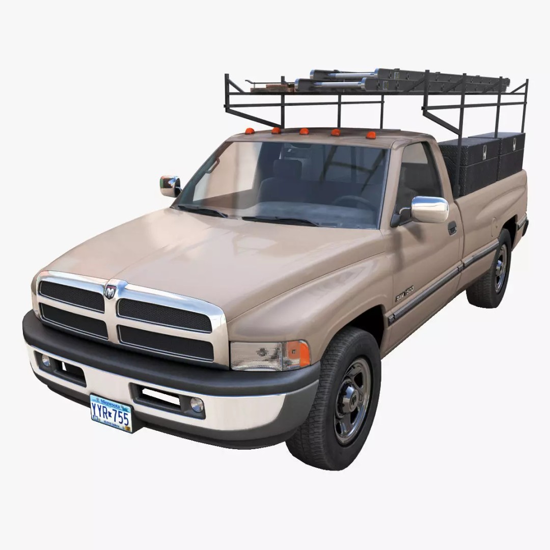 Dodge Ram 1995 3D Model – Low Poly Vehicle Asset, FBX, PBR Textures - View 2