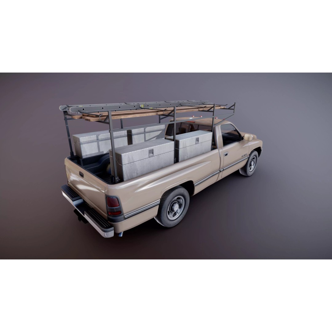 Dodge Ram 1995 3D Model – Low Poly Vehicle Asset, FBX, PBR Textures - View 20