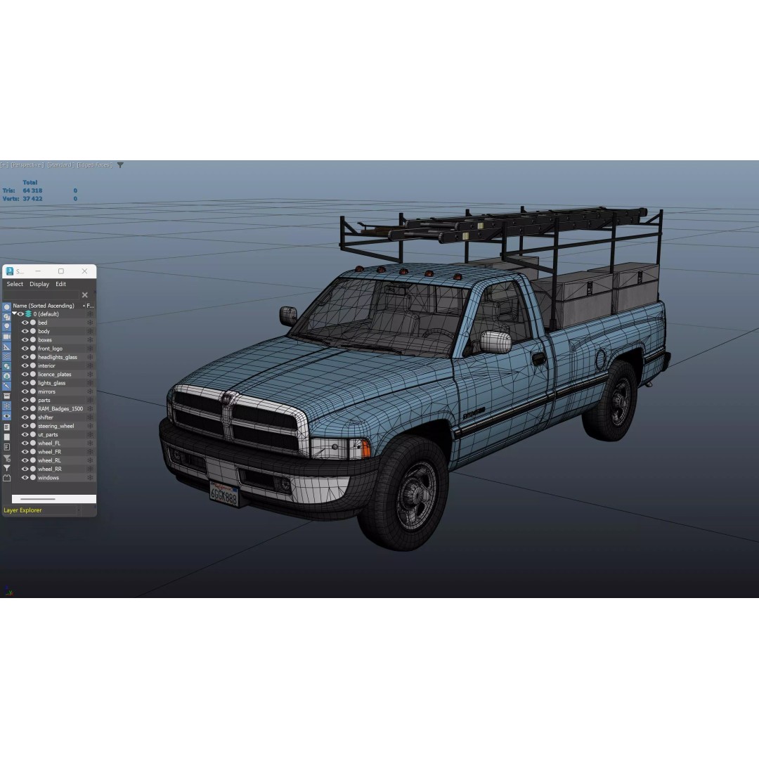 Dodge Ram 1995 3D Model – Low Poly Vehicle Asset, FBX, PBR Textures - View 33