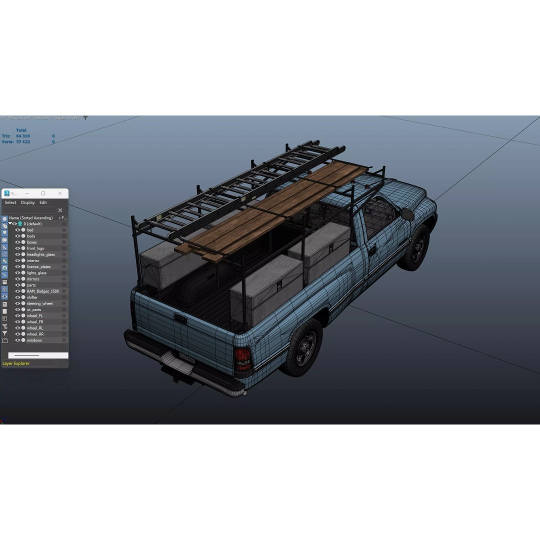 Dodge Ram 1995 3D Model – Low Poly Vehicle Asset, FBX, PBR Textures - View 34