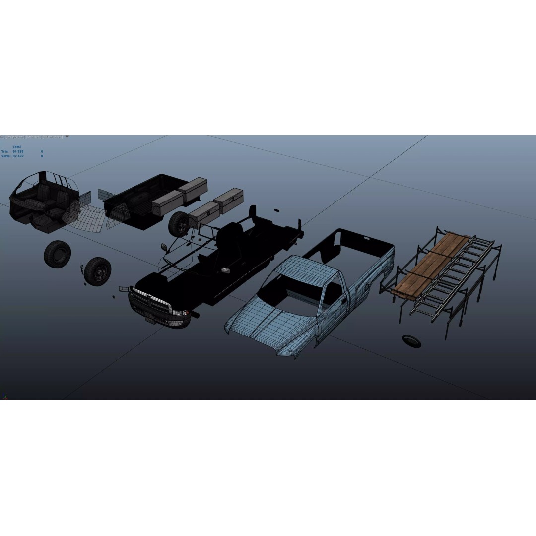 Dodge Ram 1995 3D Model – Low Poly Vehicle Asset, FBX, PBR Textures - View 38