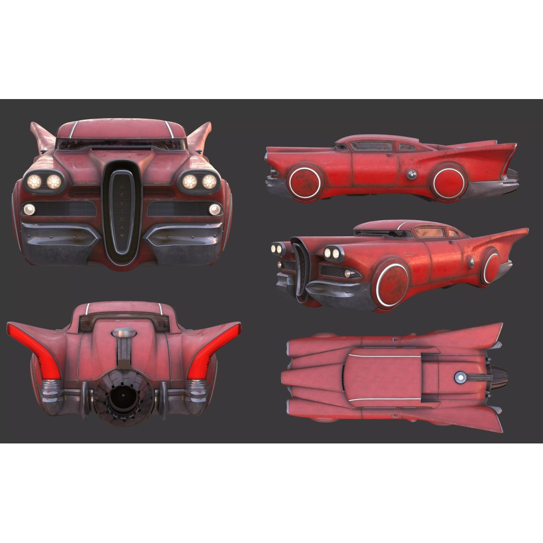 Futuristic Flying Car 3D Model – High Poly PBR Vehicle, FBX, OBJ - View 2