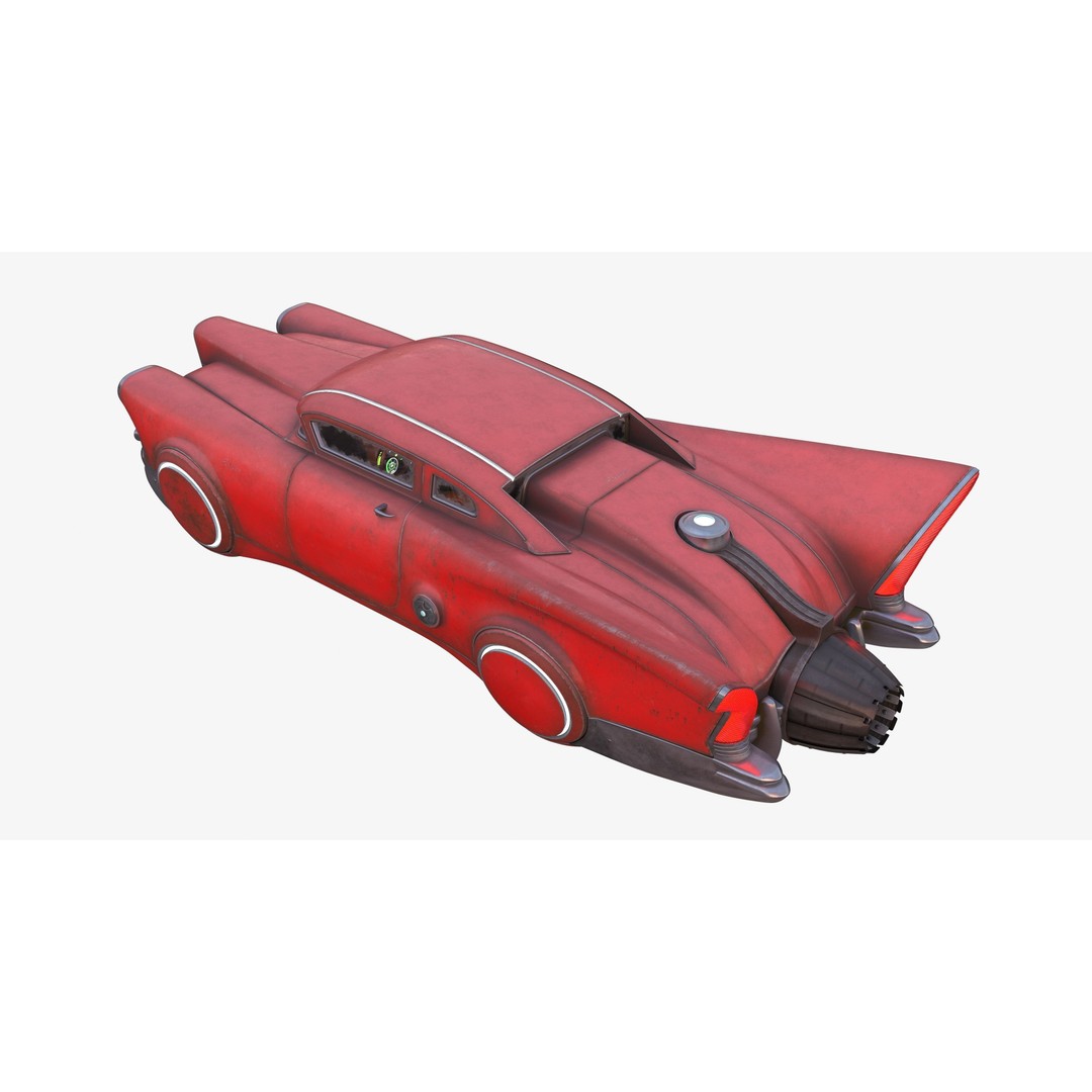Futuristic Flying Car 3D Model – High Poly PBR Vehicle, FBX, OBJ - View 4