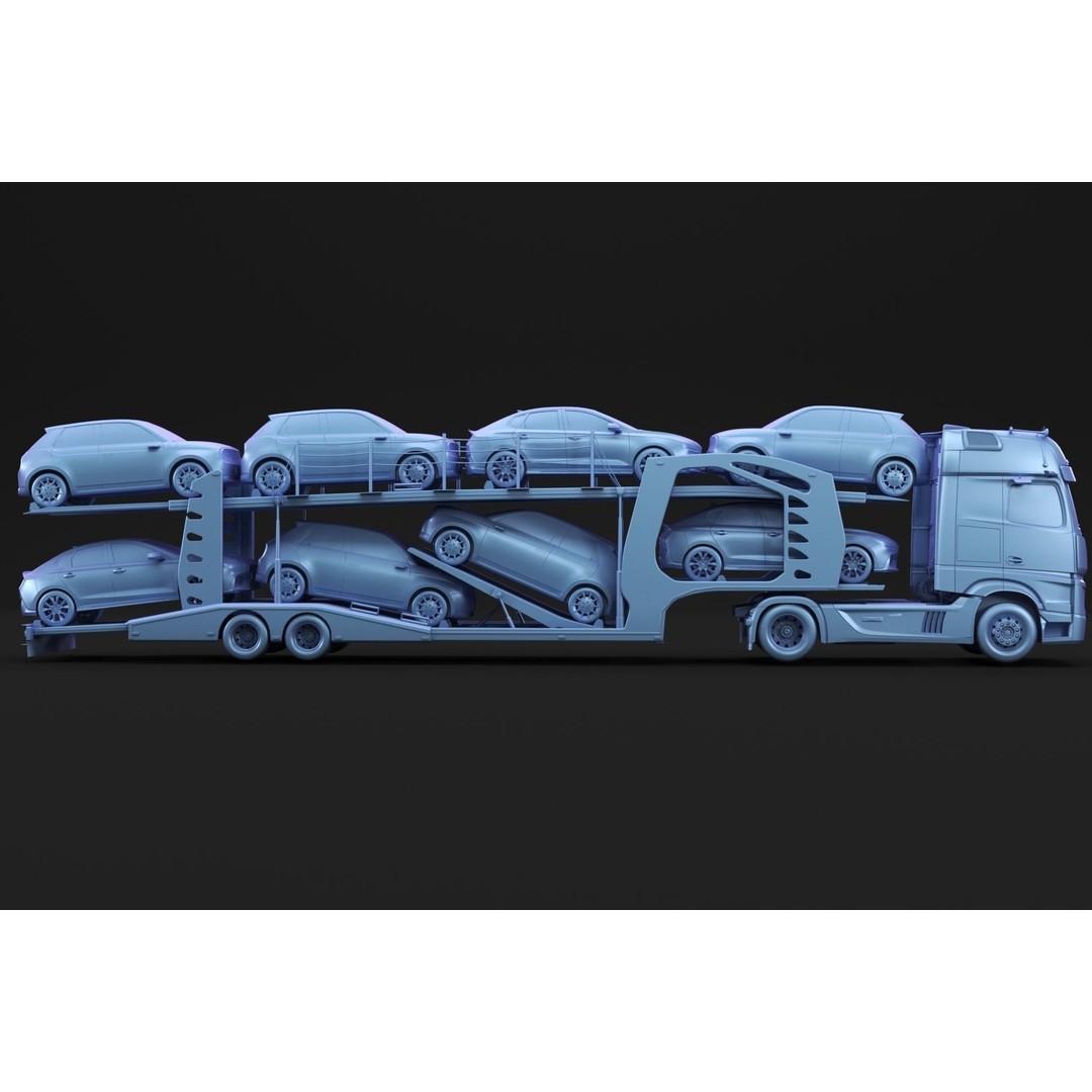 Semi-Truck 3D Model – Mid-Poly Vehicle with Car Carrier Trailer, FBX, Blender - View 10