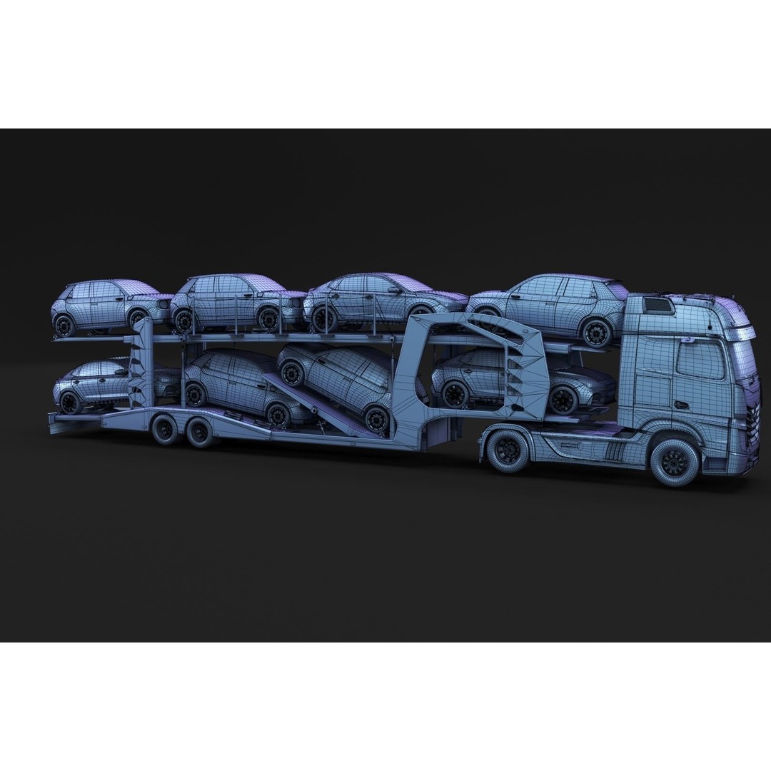 Semi-Truck 3D Model – Mid-Poly Vehicle with Car Carrier Trailer, FBX, Blender - View 11