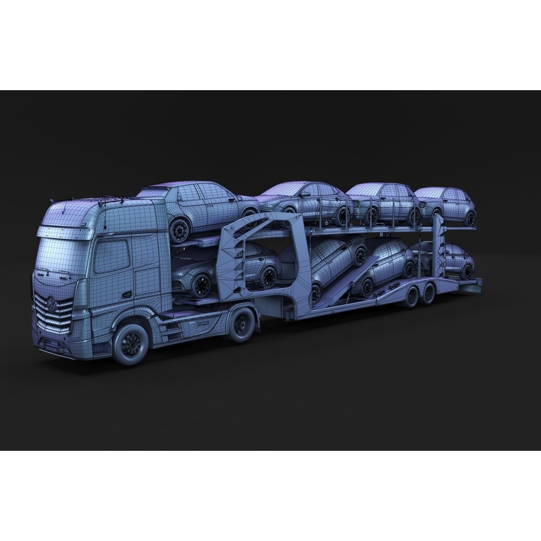 Semi-Truck 3D Model – Mid-Poly Vehicle with Car Carrier Trailer, FBX, Blender - View 12
