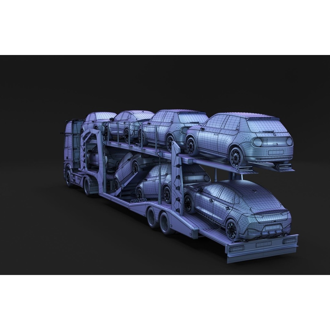 Semi-Truck 3D Model – Mid-Poly Vehicle with Car Carrier Trailer, FBX, Blender - View 13