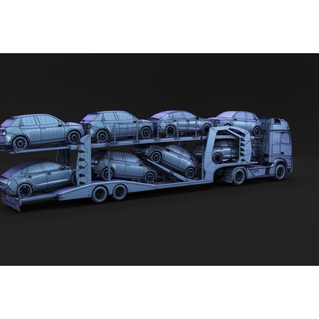 Semi-Truck 3D Model – Mid-Poly Vehicle with Car Carrier Trailer, FBX, Blender - View 14