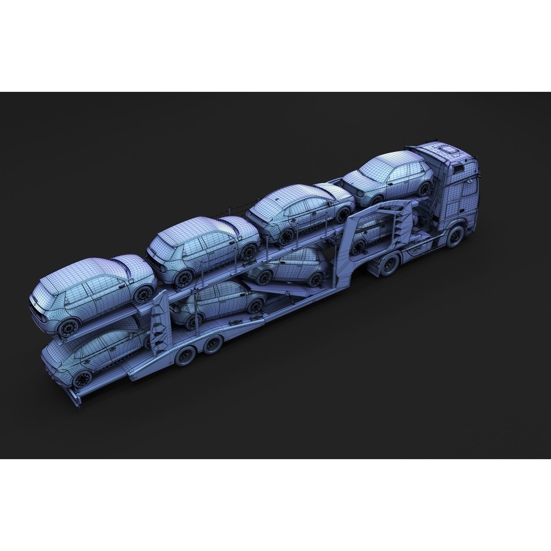 Semi-Truck 3D Model – Mid-Poly Vehicle with Car Carrier Trailer, FBX, Blender - View 15