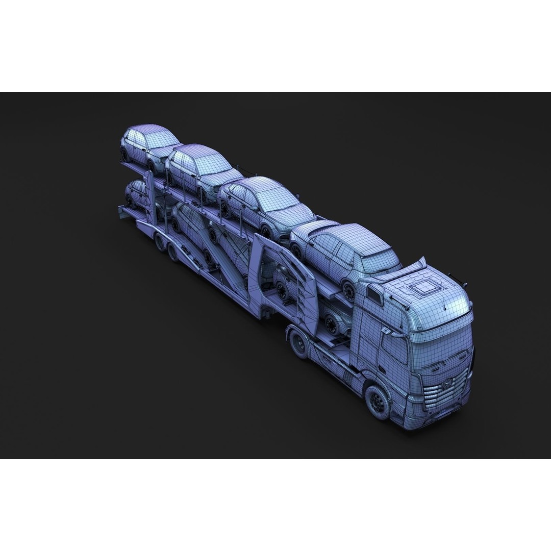 Semi-Truck 3D Model – Mid-Poly Vehicle with Car Carrier Trailer, FBX, Blender - View 16