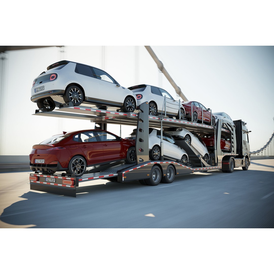 Semi-Truck 3D Model – Mid-Poly Vehicle with Car Carrier Trailer, FBX, Blender - View 3