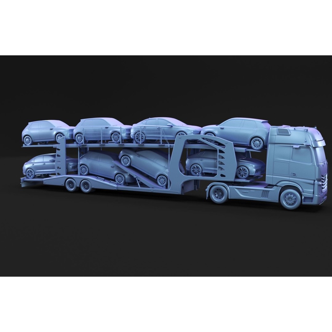 Semi-Truck 3D Model – Mid-Poly Vehicle with Car Carrier Trailer, FBX, Blender - View 4