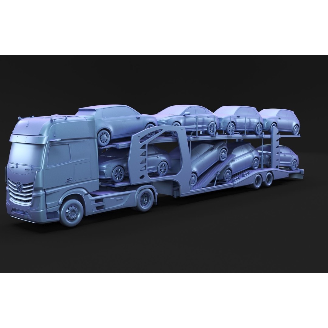 Semi-Truck 3D Model – Mid-Poly Vehicle with Car Carrier Trailer, FBX, Blender - View 5