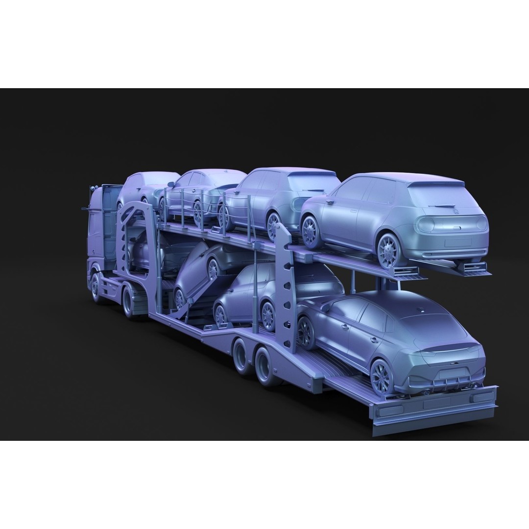 Semi-Truck 3D Model – Mid-Poly Vehicle with Car Carrier Trailer, FBX, Blender - View 6