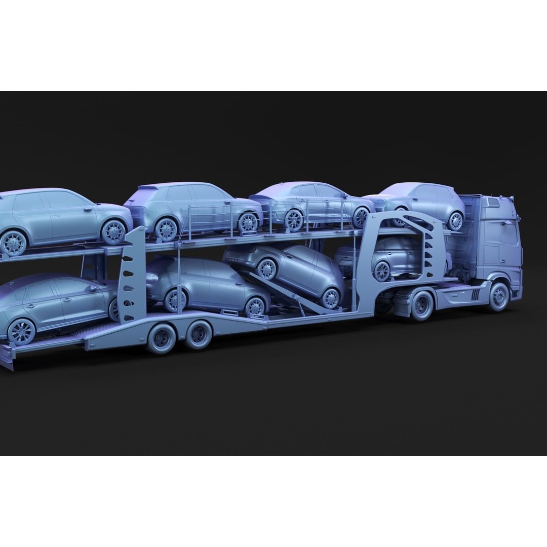 Semi-Truck 3D Model – Mid-Poly Vehicle with Car Carrier Trailer, FBX, Blender - View 7