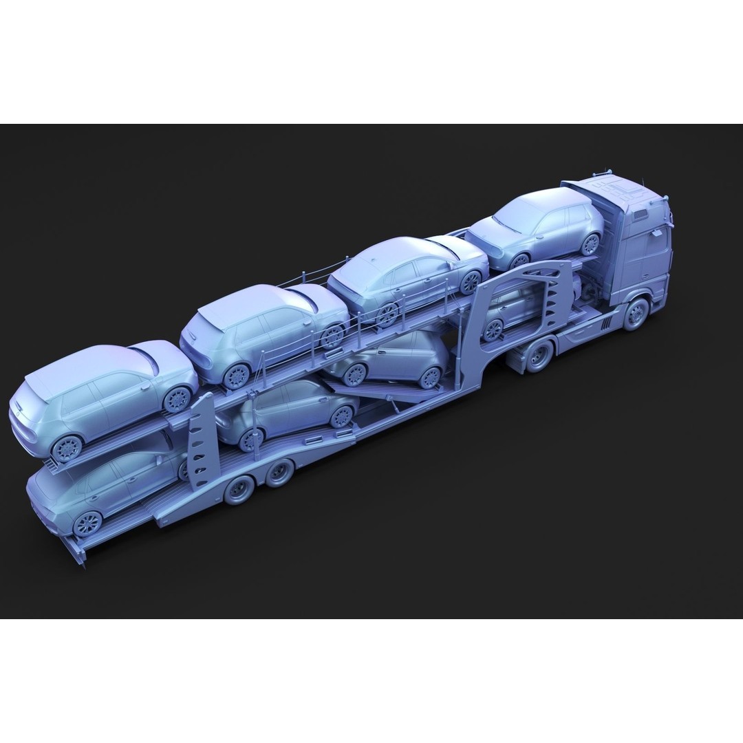 Semi-Truck 3D Model – Mid-Poly Vehicle with Car Carrier Trailer, FBX, Blender - View 8