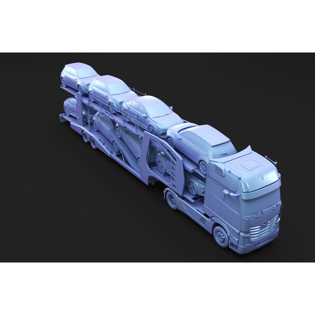 Semi-Truck 3D Model – Mid-Poly Vehicle with Car Carrier Trailer, FBX, Blender - View 9