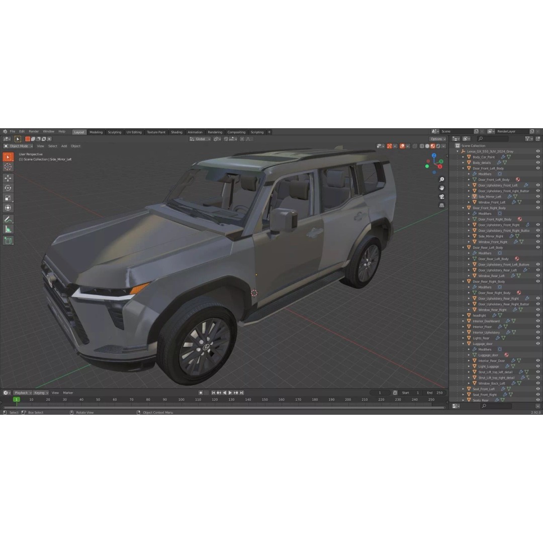 Lexus GX 550 SUV 2024 Gray 3D Model – High Poly PBR Asset, FBX - View 62