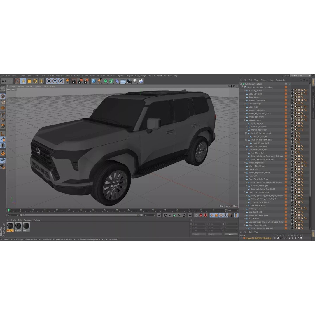 Lexus GX 550 SUV 2024 Gray 3D Model – High Poly PBR Asset, FBX - View 64