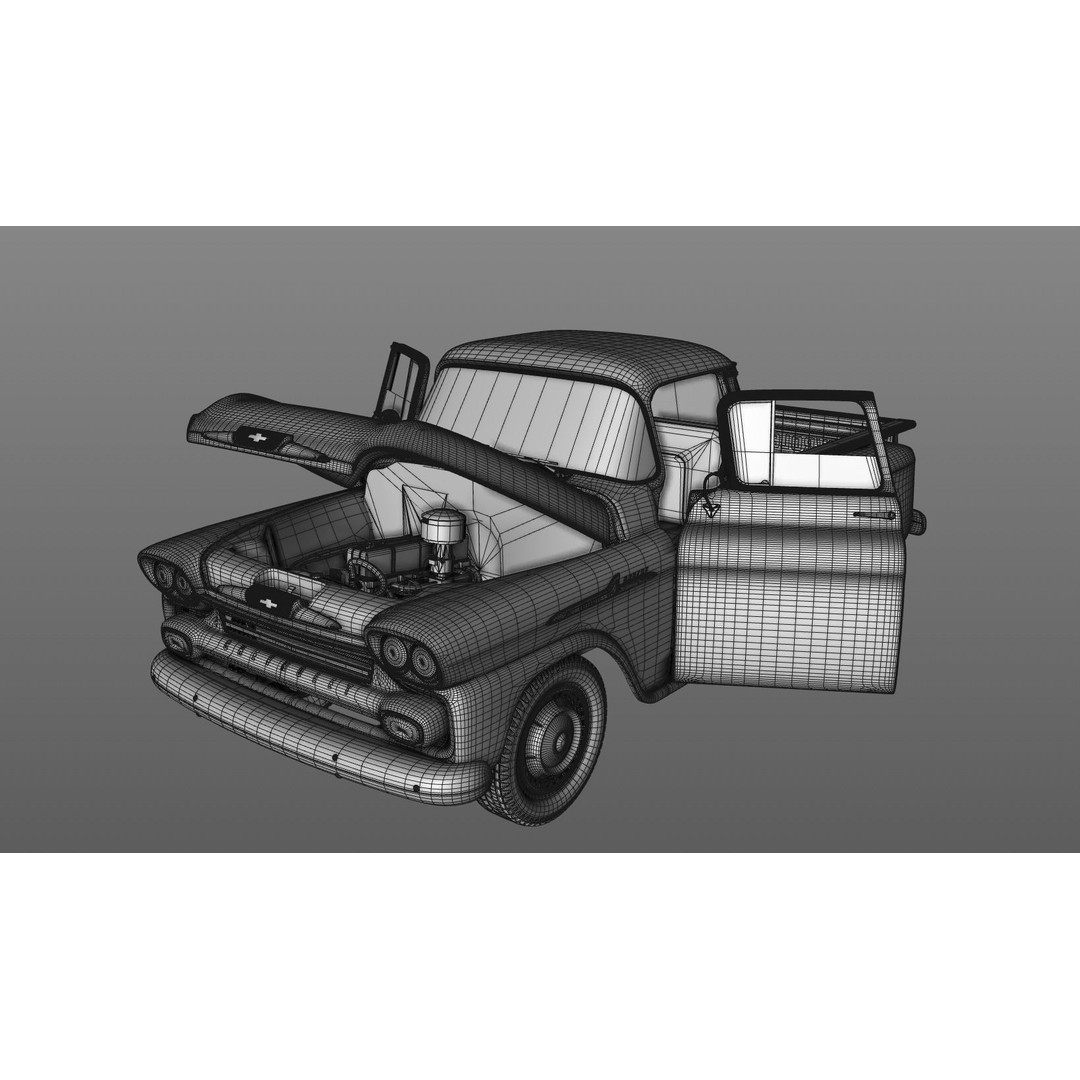 Chevy 3100 Apache Pickup 1958 3D Model – High Detail Game Asset, FBX - View 20