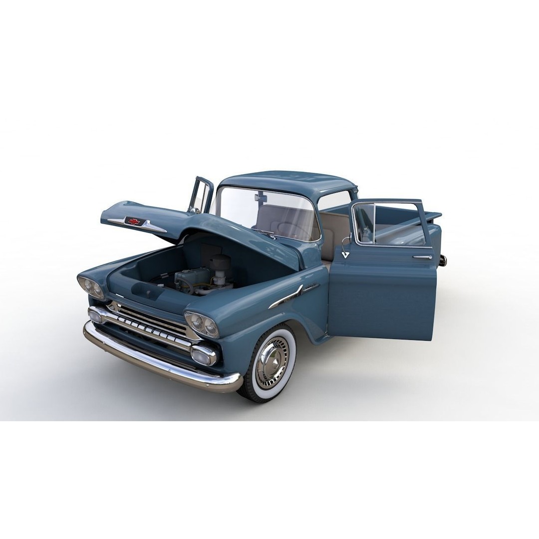 Chevy 3100 Apache Pickup 1958 3D Model – High Detail Game Asset, FBX - View 3