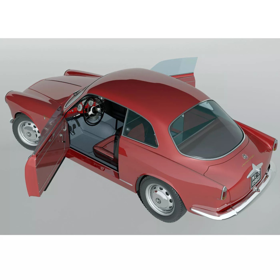 1958 Alfa Romeo Giulietta Sprint Veloce 3D Model – High Poly Game Asset, FBX, OBJ - View 13
