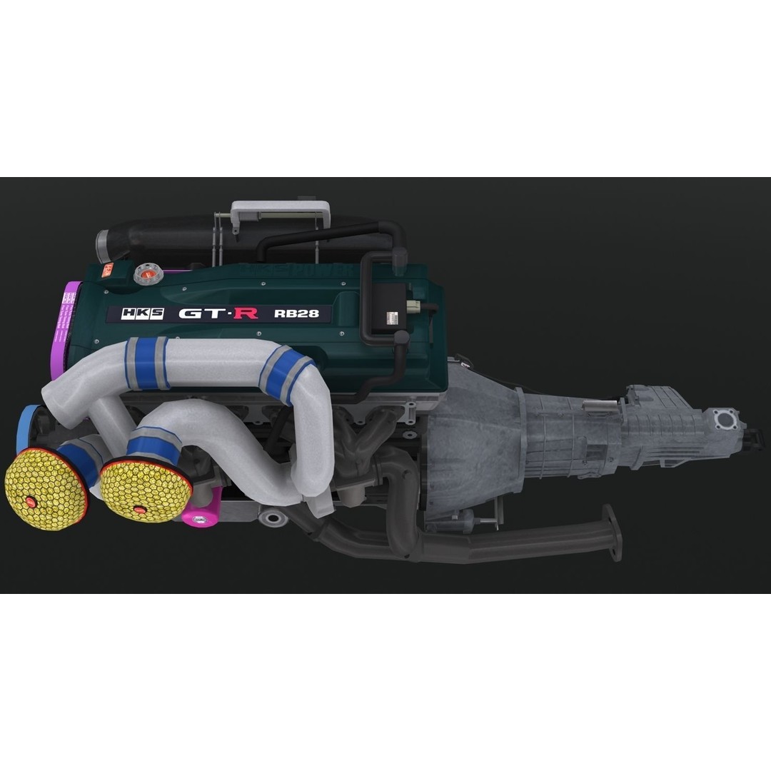 Nissan RB28 Twin Turbo 3D Model – Low Poly Engine Asset, FBX, OBJ - View 12