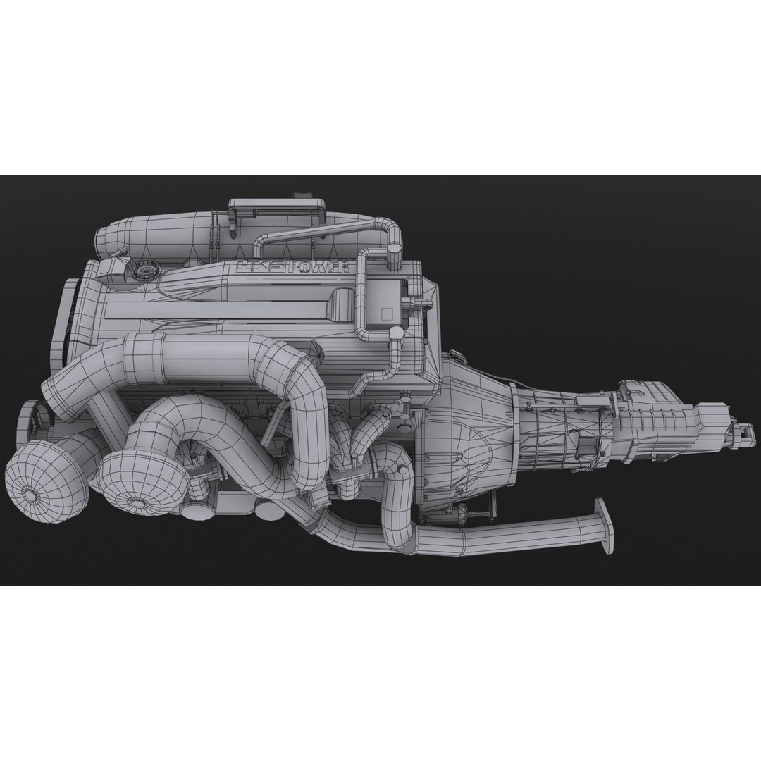 Nissan RB28 Twin Turbo 3D Model – Low Poly Engine Asset, FBX, OBJ - View 14