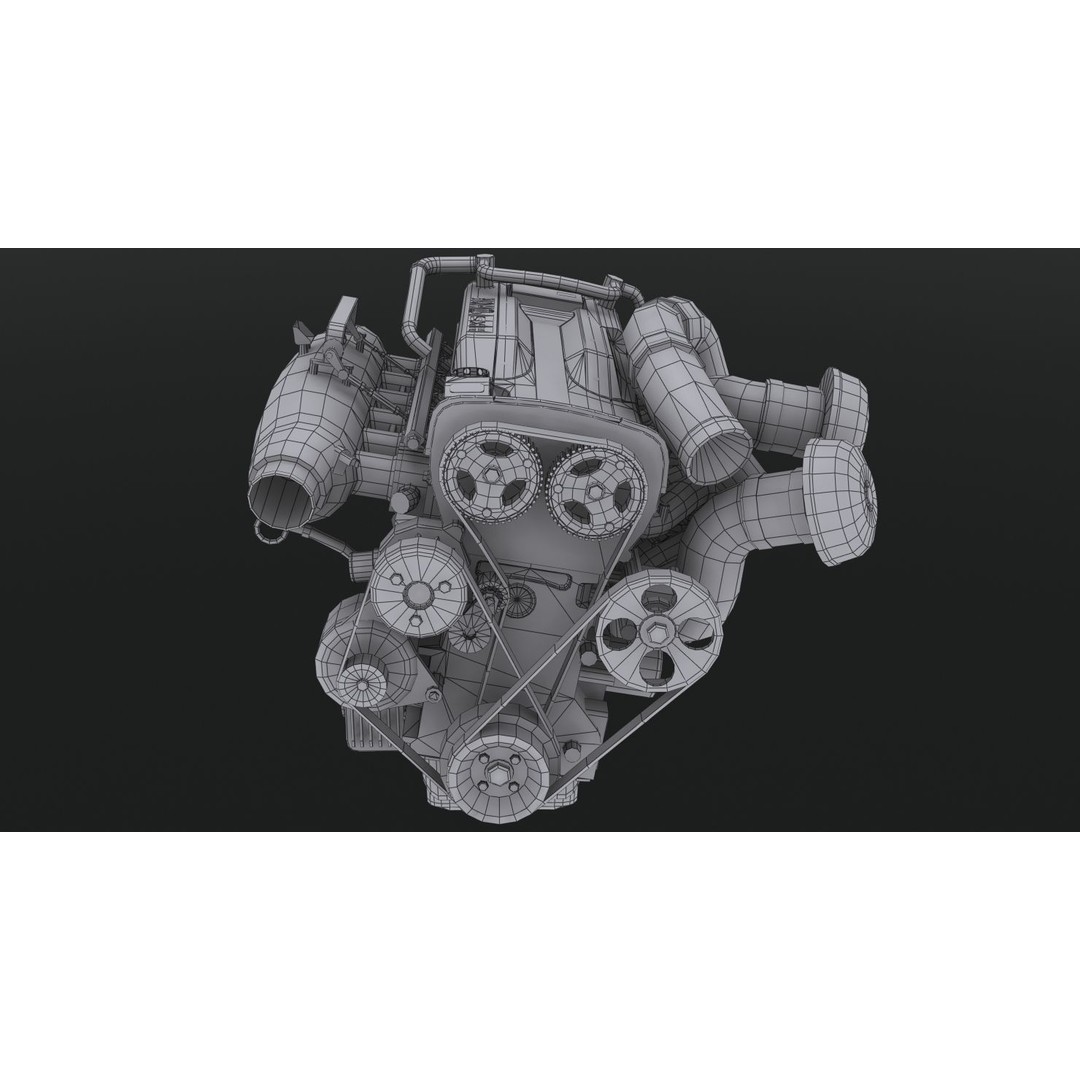 Nissan RB28 Twin Turbo 3D Model – Low Poly Engine Asset, FBX, OBJ - View 17