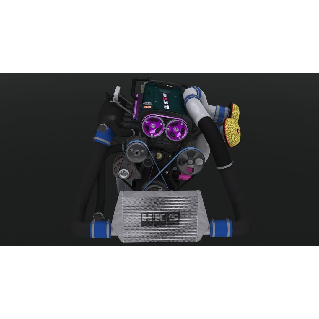Nissan RB28 Twin Turbo 3D Model – Low Poly Engine Asset, FBX, OBJ - View 18