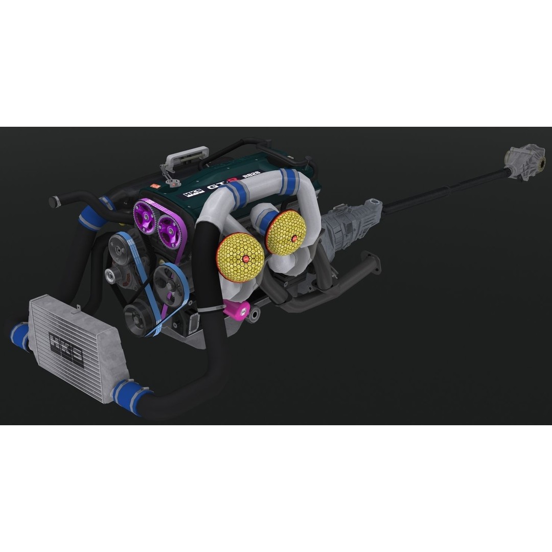 Nissan RB28 Twin Turbo 3D Model – Low Poly Engine Asset, FBX, OBJ - View 19