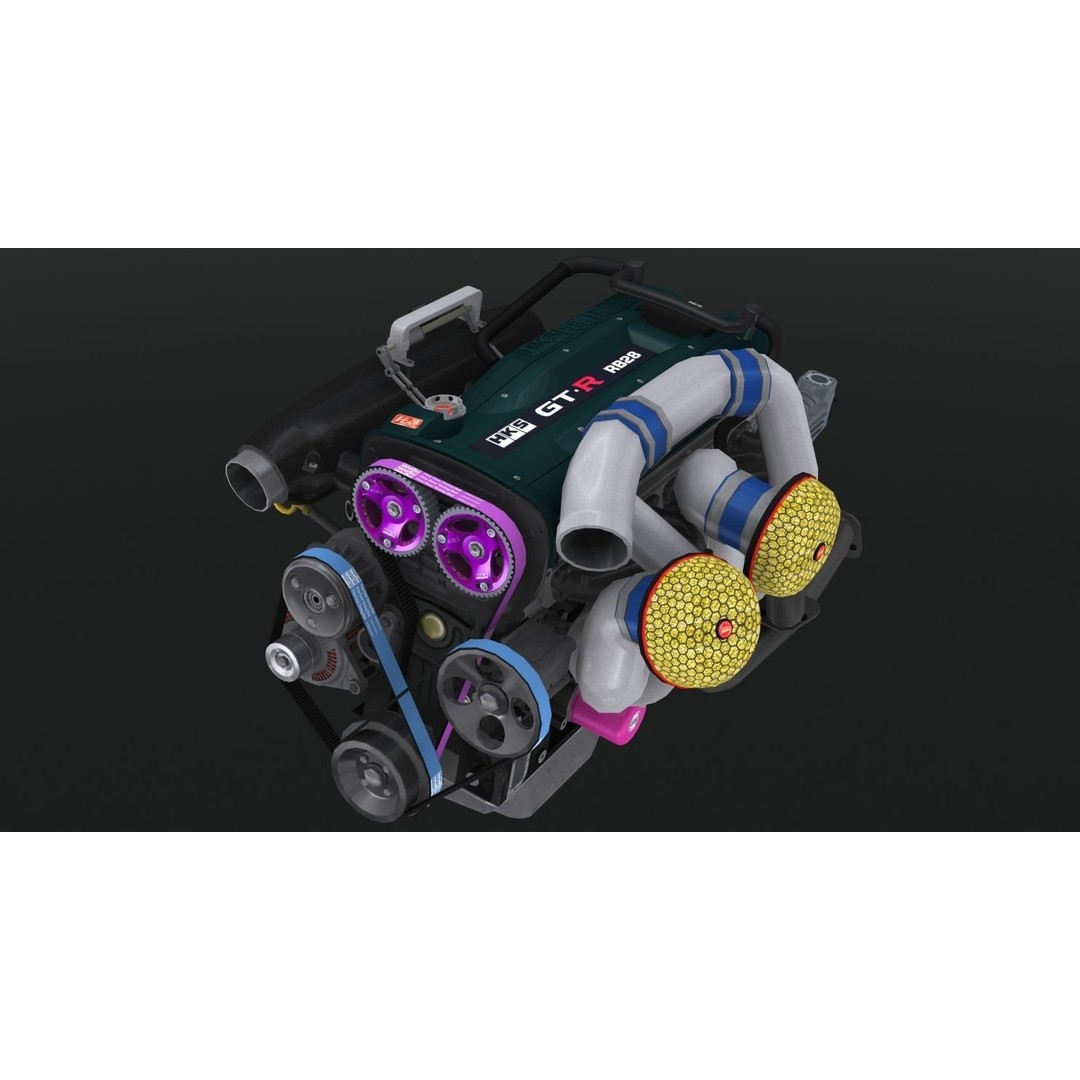 Nissan RB28 Twin Turbo 3D Model – Low Poly Engine Asset, FBX, OBJ - View 3