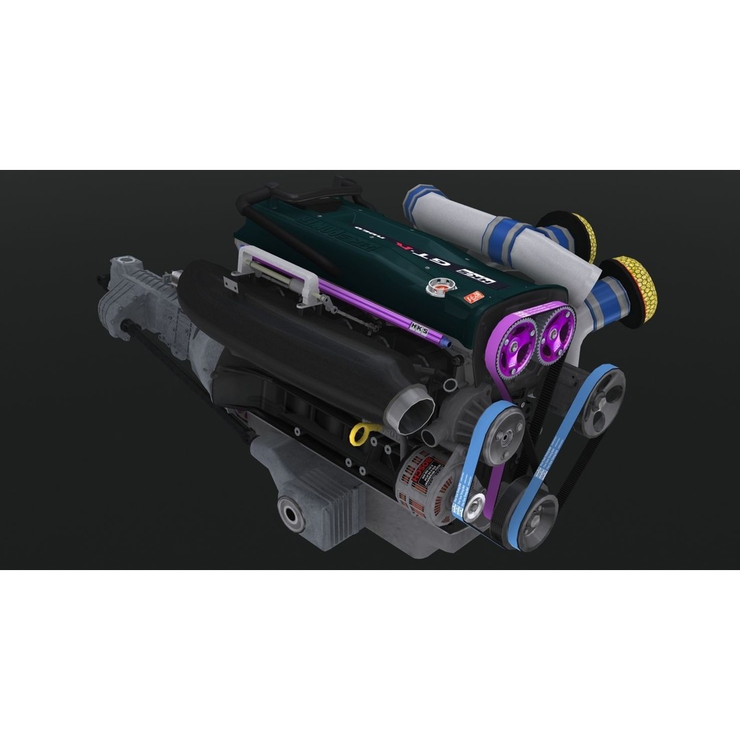Nissan RB28 Twin Turbo 3D Model – Low Poly Engine Asset, FBX, OBJ - View 6