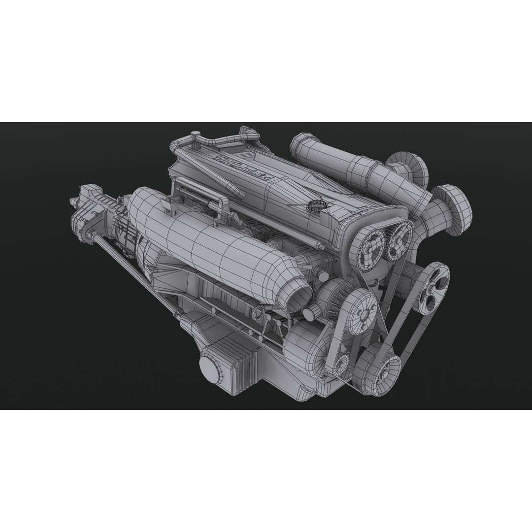 Nissan RB28 Twin Turbo 3D Model – Low Poly Engine Asset, FBX, OBJ - View 8