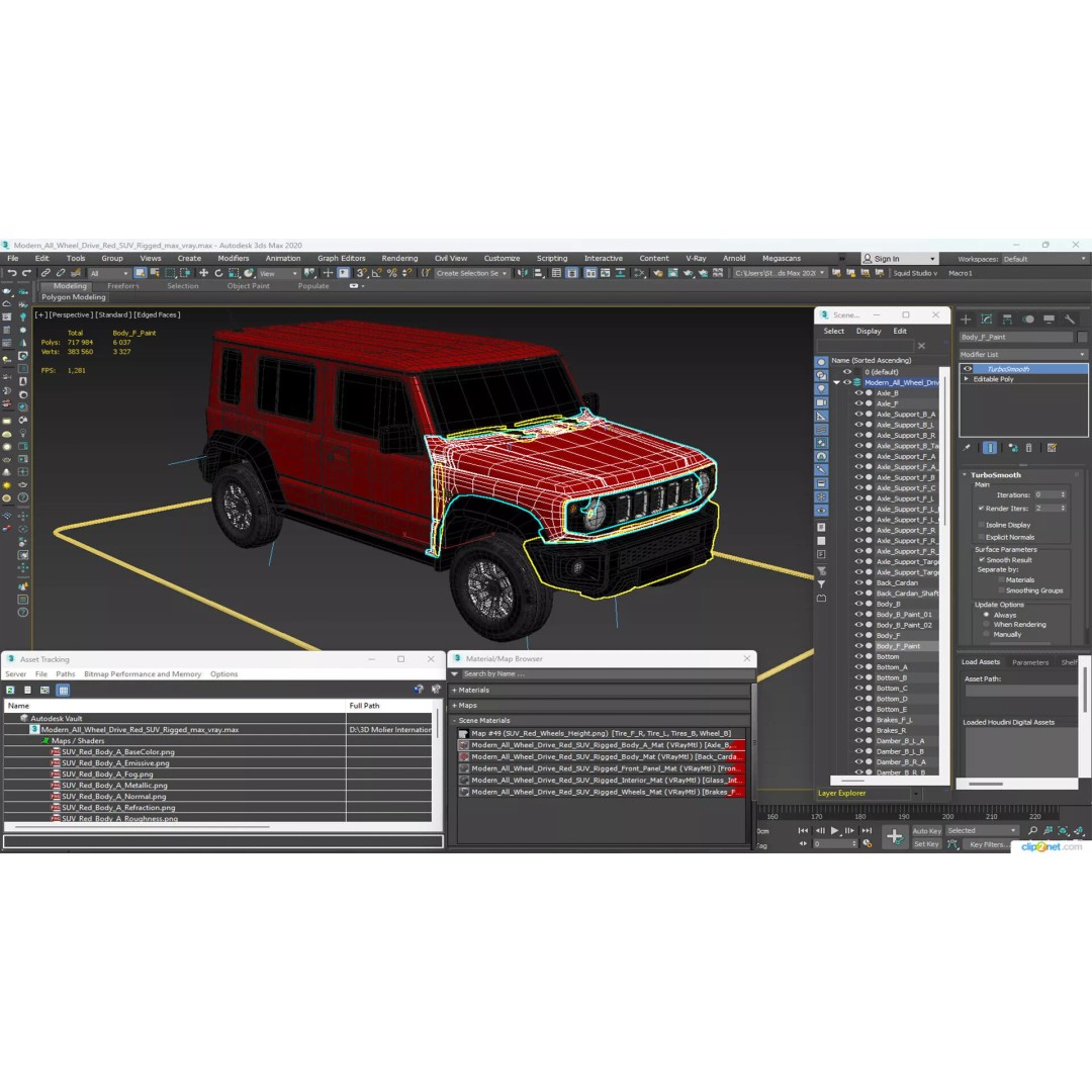 Red SUV 3D Model – Rigged Compact Off-Road Vehicle, FBX, PBR - View 34